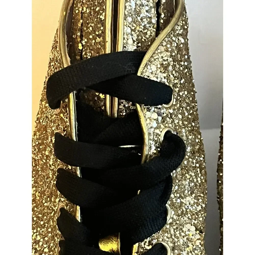 Minna Parikka Bunny Ears Sneaker •Women 40 /US 9• Gold Glitter Black Hi Top - Picture 10 of 15